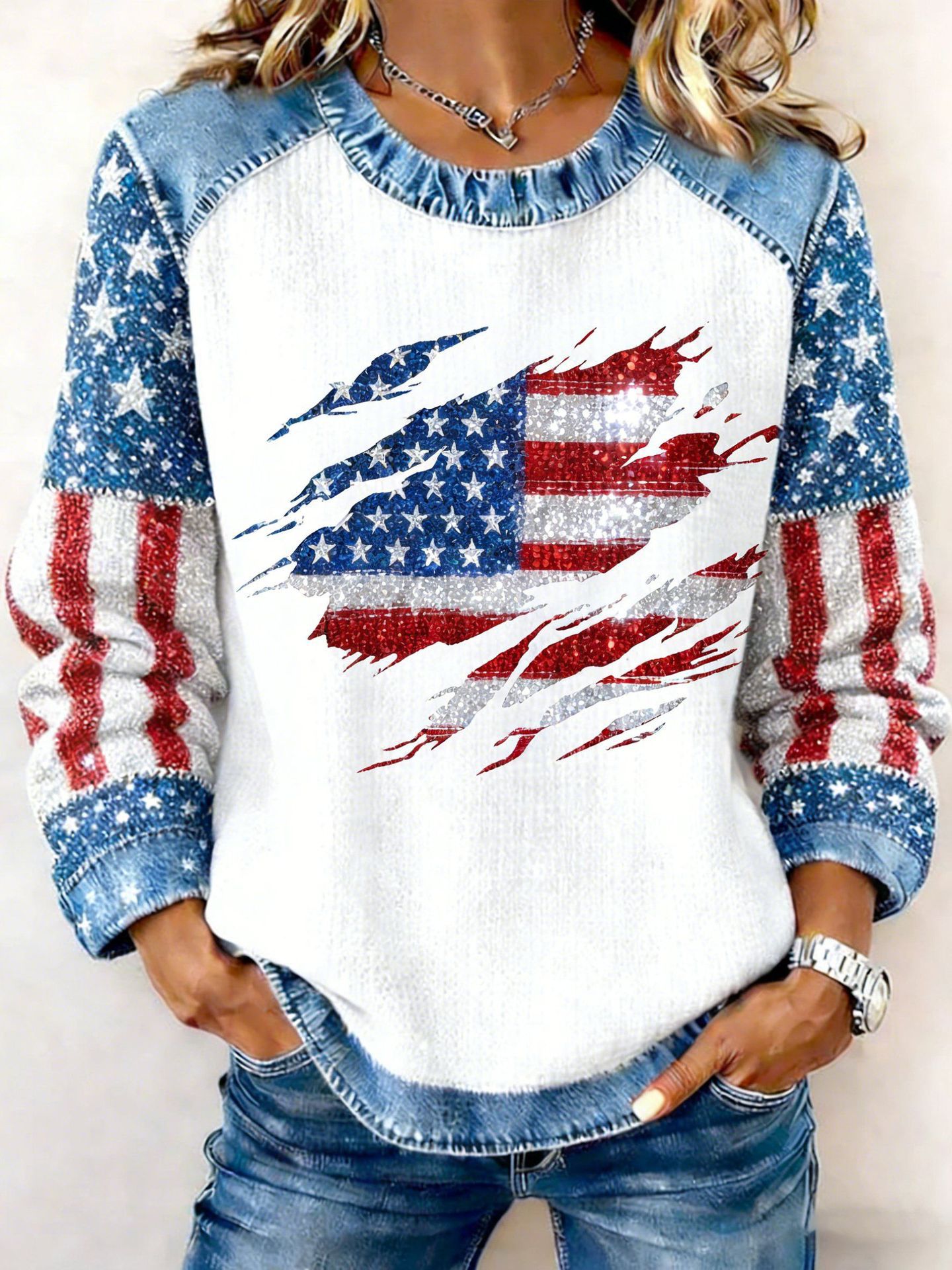 2026 Autumn Winter Women's New Patriotic USA Founding Print Women's Casual Round Neck Sweatshirt