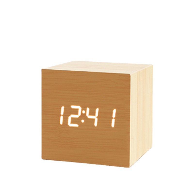LED Wooden Clock Multifunctional Smart Alarm Clock Student Gift Electronic Clock Bedside Night Light Simple Clock