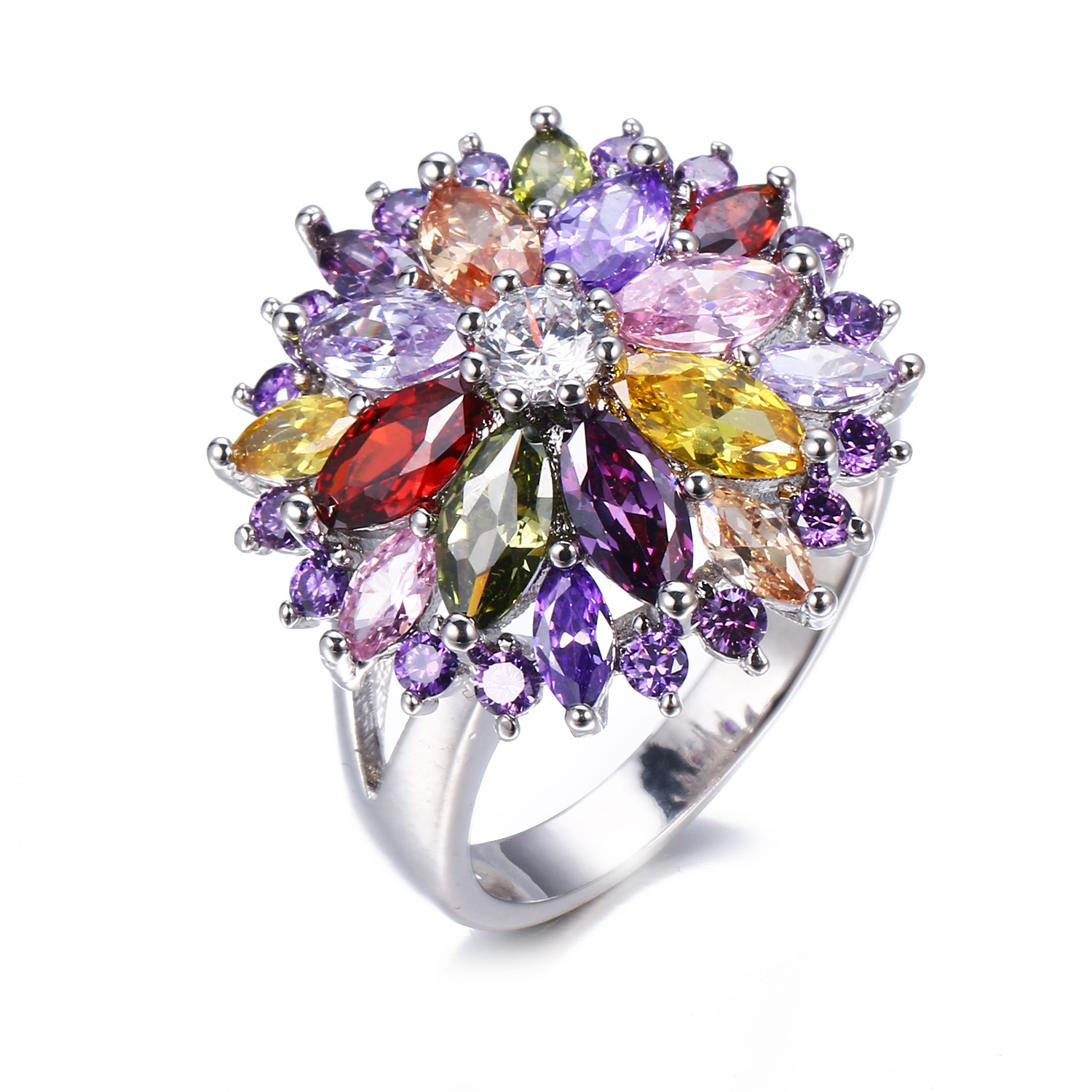 Colorful zircon ring women copper ring micro-set zircon luxury jewelry