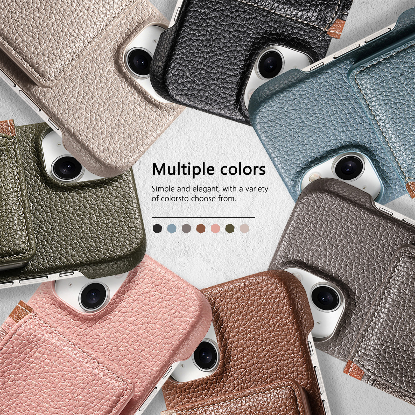 Solid color simple pebble grain edge-coated phone case for Apple 18 protective case iPhone 17PM card holder protective case