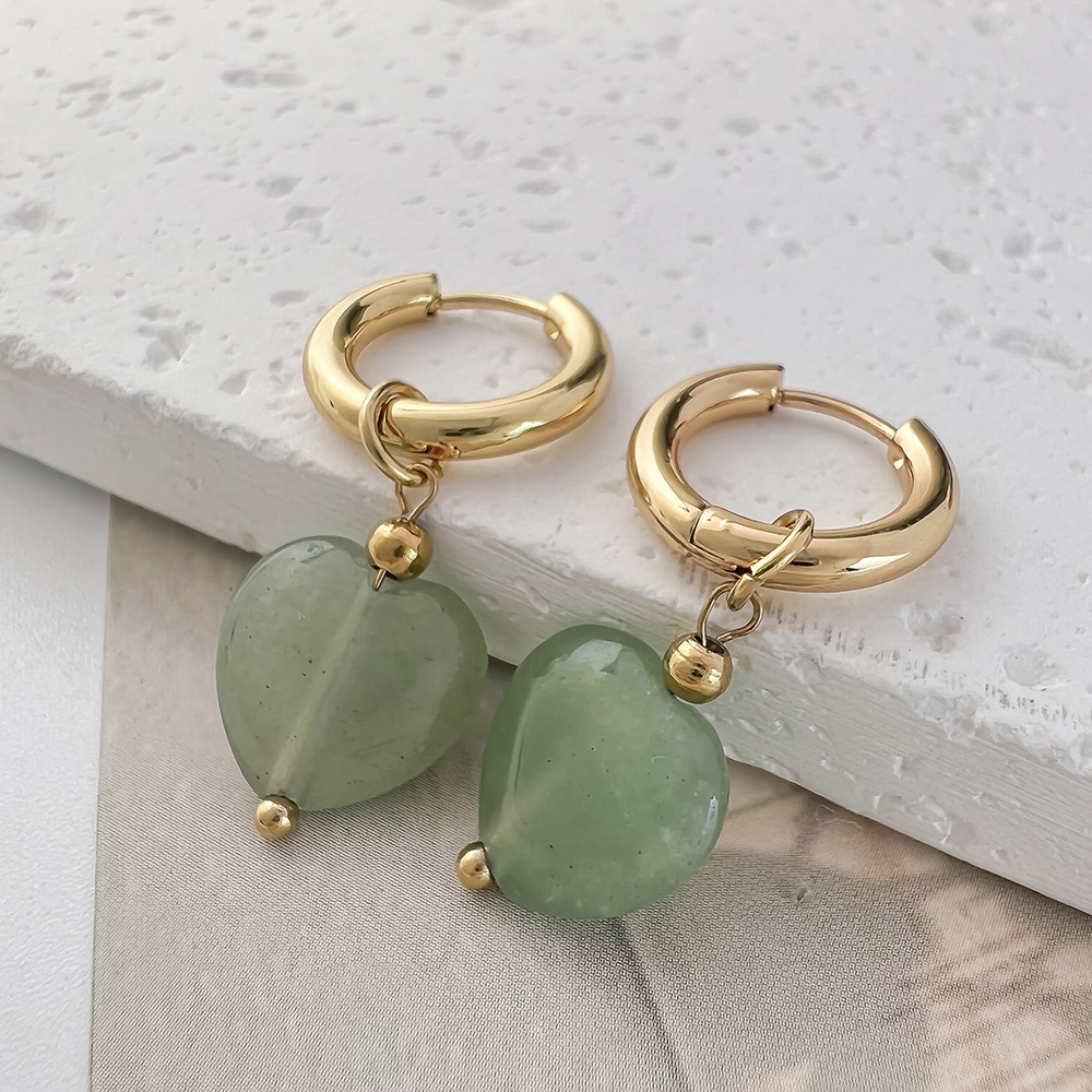 Natural Stone Heart-Shaped Earrings: 2024 New Minimalist Dangle Earrings—Sweet Heart-Shaped Earrings