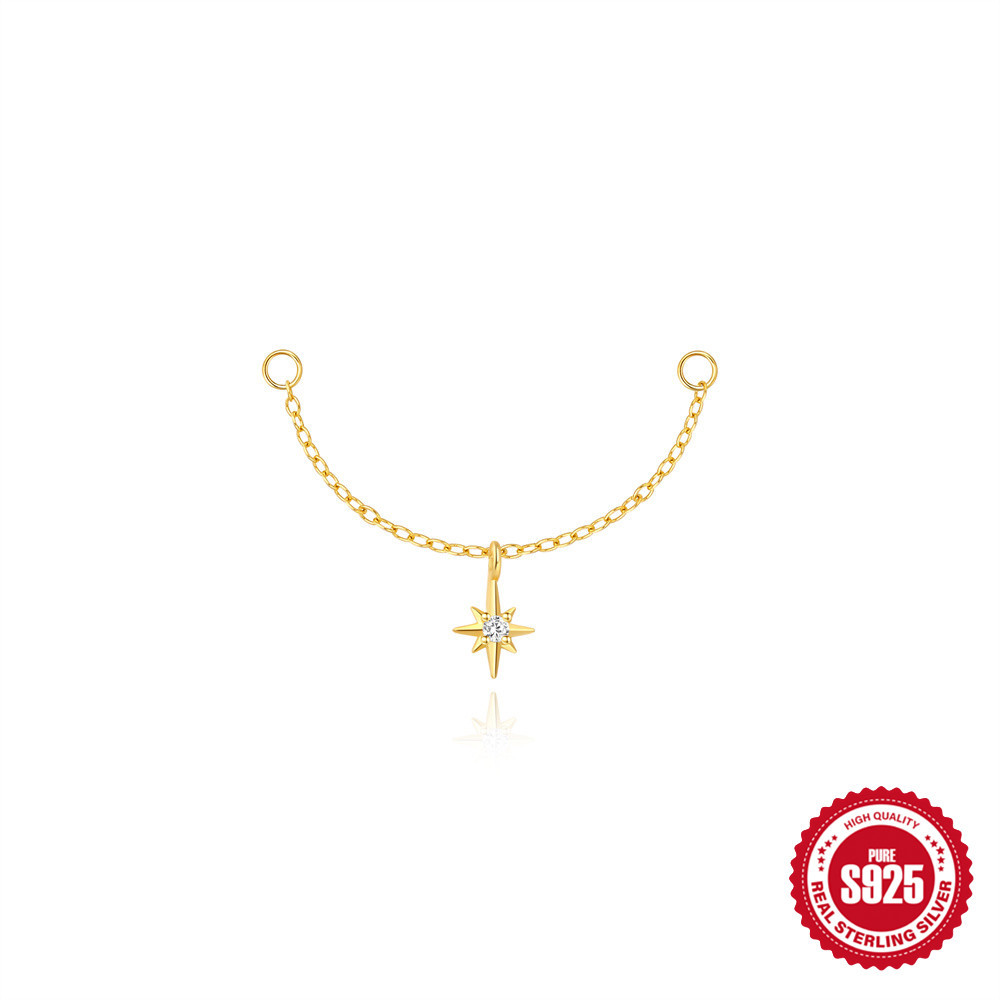 New S925 sterling silver tassel diamond-set pendant earring long chain cartilage chain piercing earring chain accessories women
