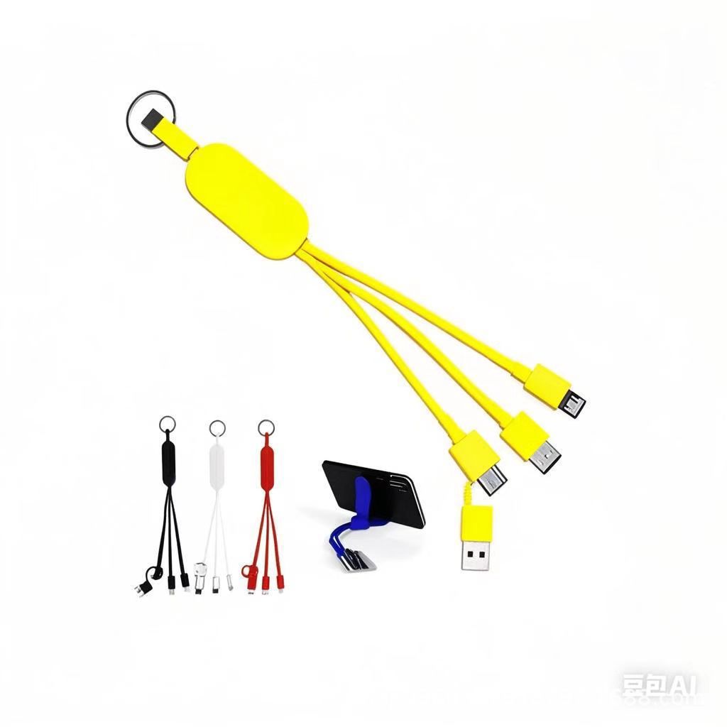 Type-C dual input data cable multi-functional braided 2-in-1 charging cable keychain 2-to-2 data cable