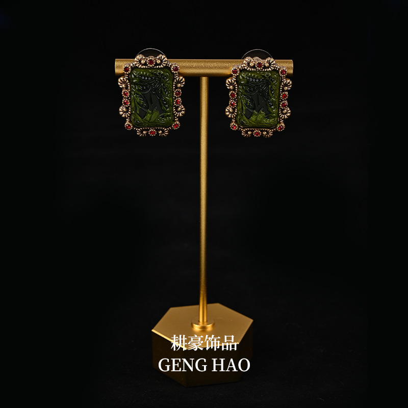 Qingdao vintage accessories emerald glass earring niche earrings women's necklace autumn winter