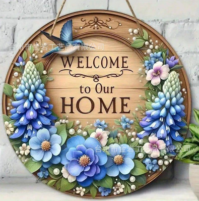 20*20*0.3cm · 木质春季挂牌 紫蓝色welcome