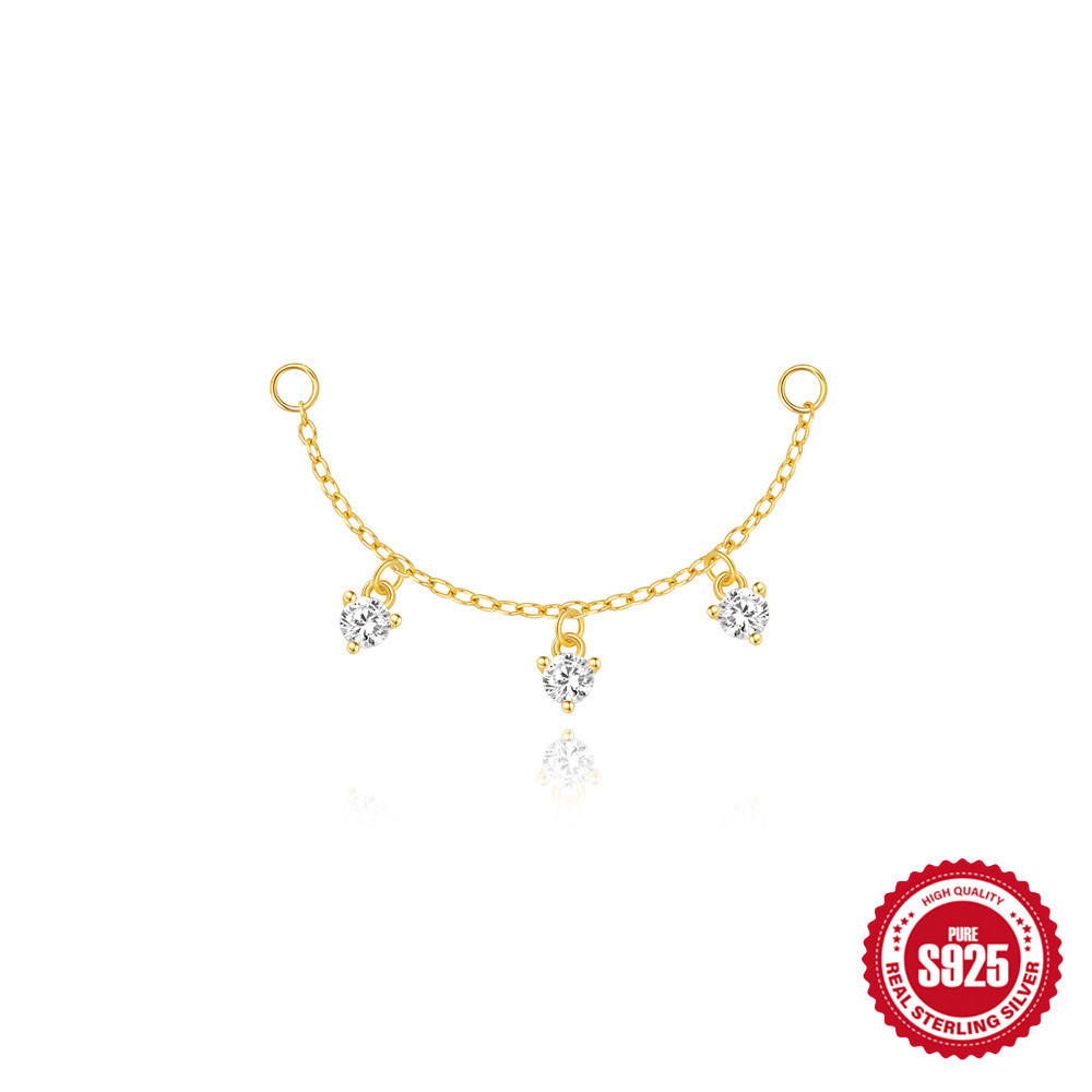 New S925 sterling silver tassel diamond-set pendant earring long chain cartilage chain piercing earring chain accessories women
