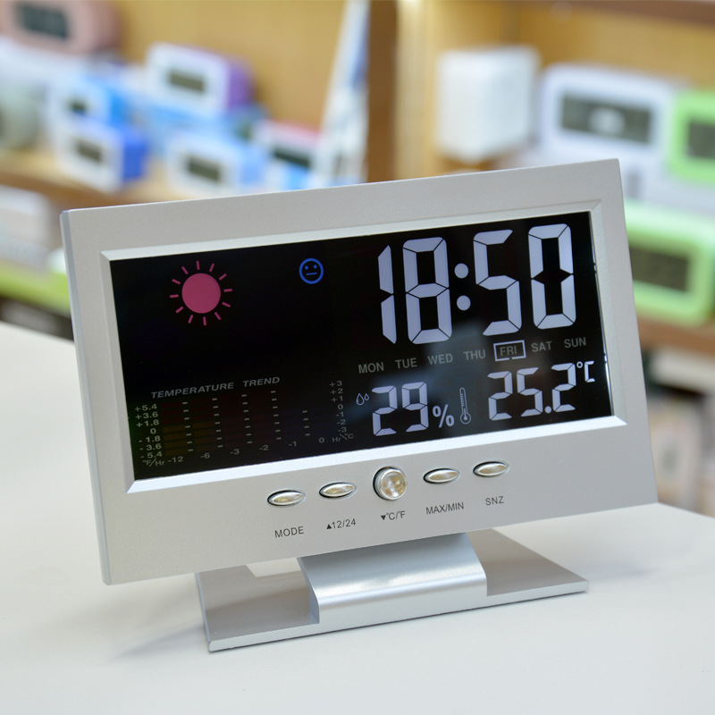 Large Screen Weather Clock 8082T Weather Clock Color Screen Display Temperature and Humidity Home Voice Control Electronic Alarm Clock