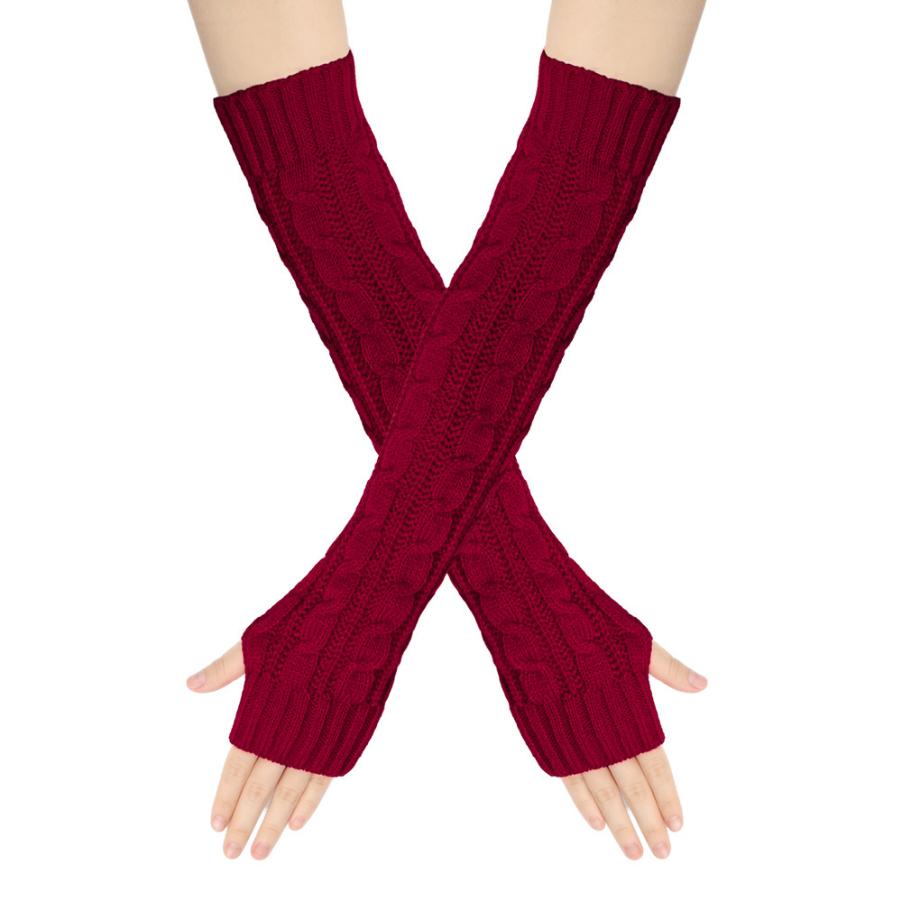 Knit Gloves Cable Women's Autumn Winter Warm Sleeve Cuff Fingerless Adult 50cm Large Figure Eight Arm Sleeve