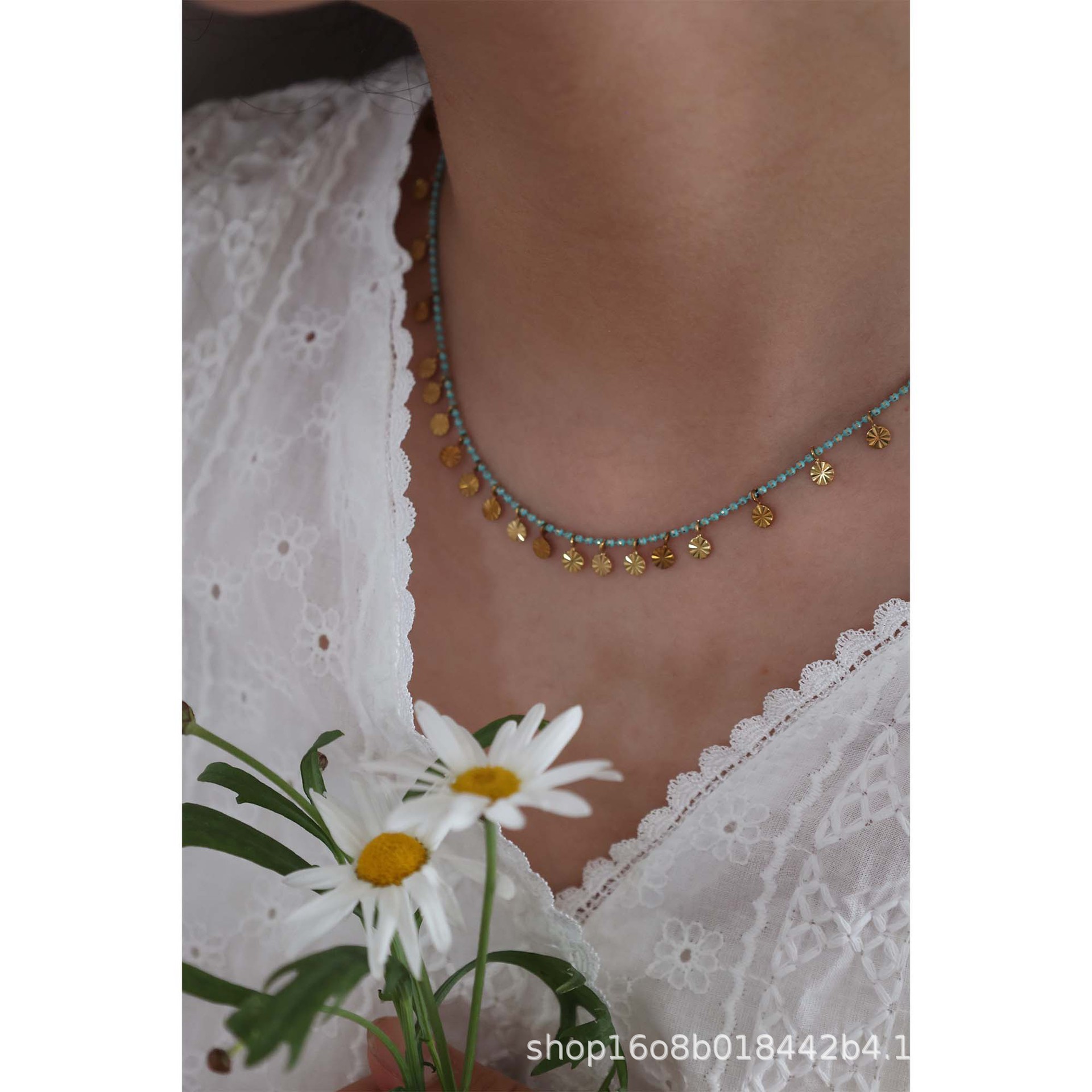 301 Workshop Stable Bohemian Ethnic Style Handmade Necklace Rice Beads Natural Turquoise Y8-11