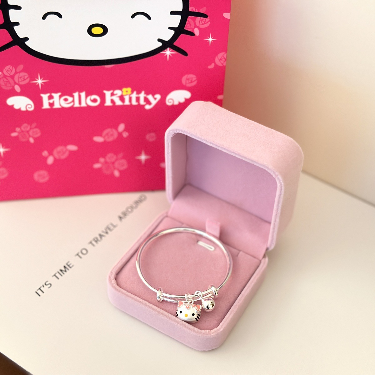 Birthday gift silver plated bracelet for women, sweet and cute Kitty pendant necklace baby children silver jewelry set for gift