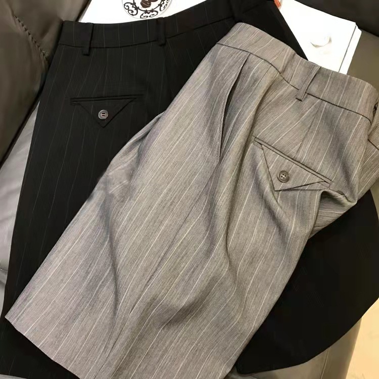 Casual suit pants high waist straight leg shorts women summer five-tenths pants plus size loose thin mid-length pants