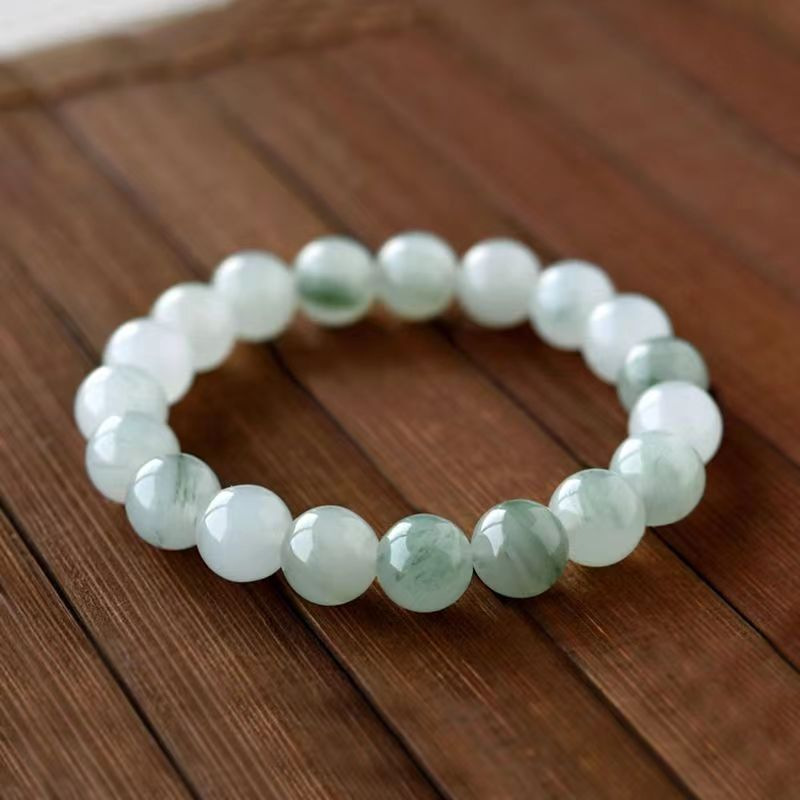 Natural Tianshan Jade Bracelet for Women Xinjiang Round Bead Floating Flower Jade Bracelet Live Streaming