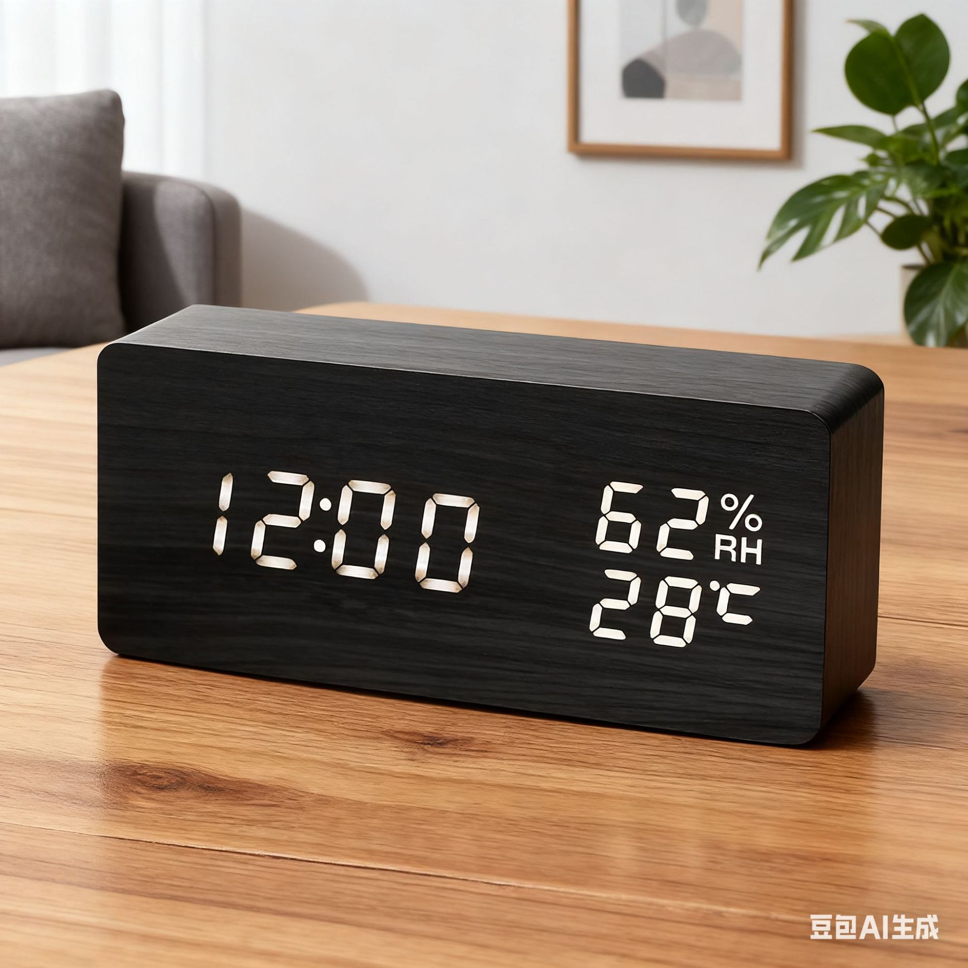 Nordic Wooden Alarm Clock Hygrometer Clock Multifunctional Silent Night Light Student Bedroom Bedside Wooden Clock