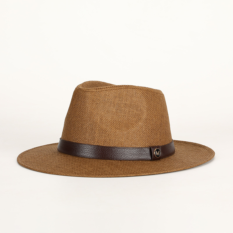 Spring/Summer New Fedora Panama Straw Woven Sun Hat Men's Belt Paper Straw Beach Hat