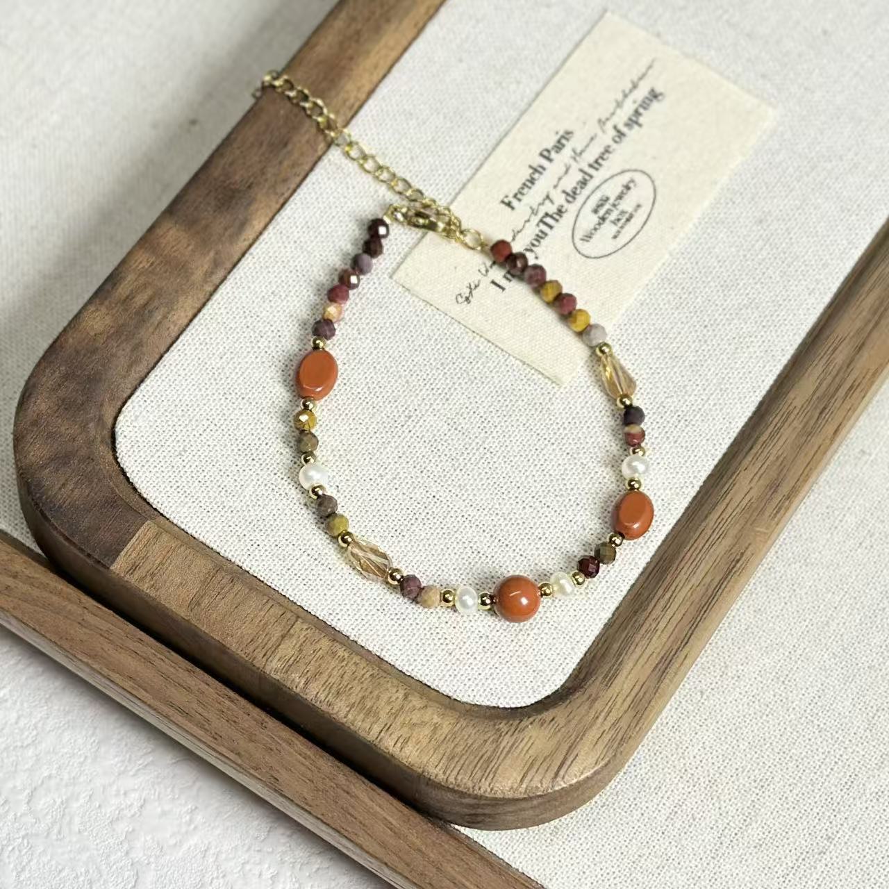 New Chinese Style Ethnic Lapis Lazuli Freshwater Pearl Bracelet Dunhuang Yellow Stone Red Agate Beaded Bracelet Titanium Steel