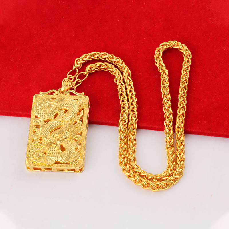 Live-streaming men's gold-plated large pendant necklace flame square dragon brand Guanyin Maitreya Buddha pendant jewelry