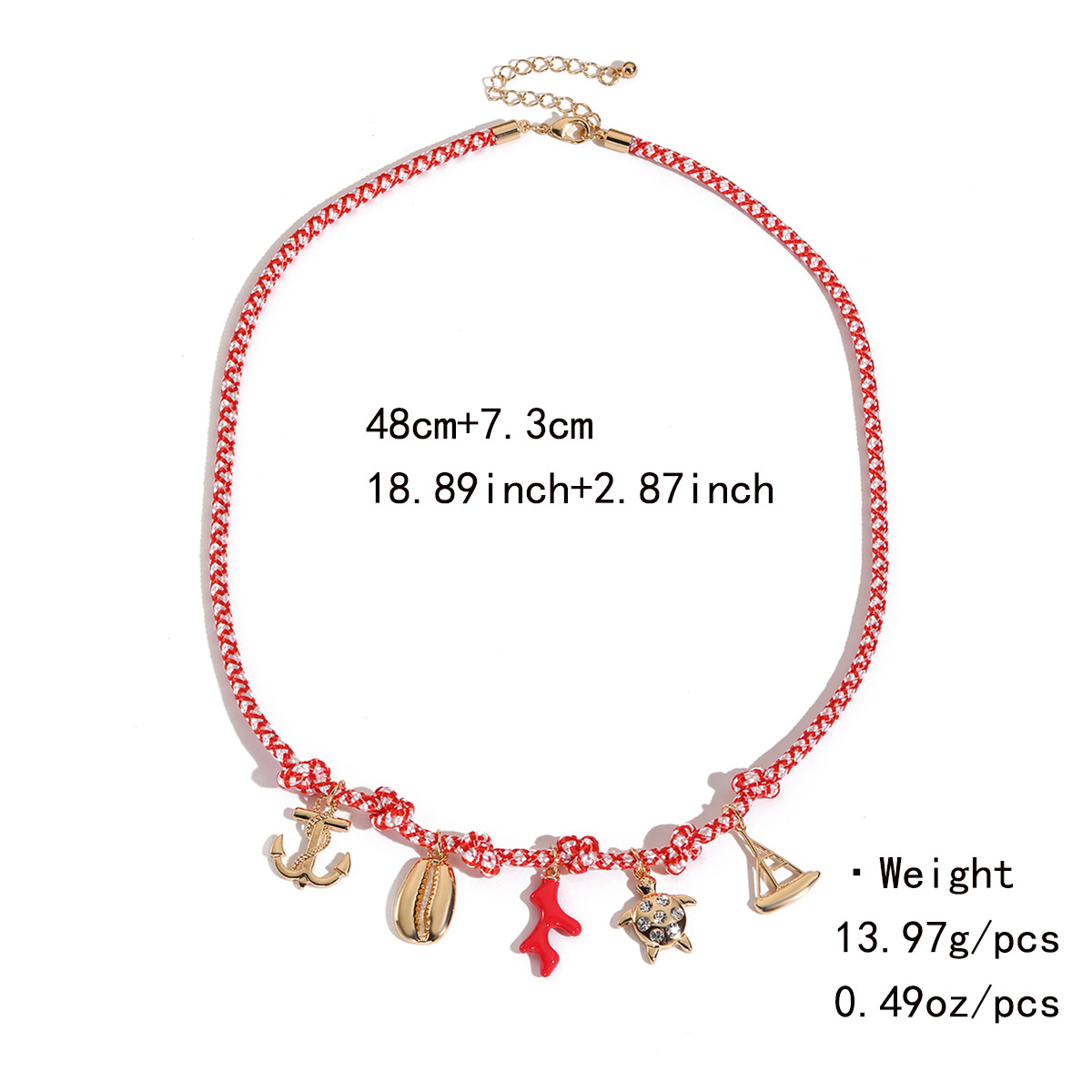 Kenjie colorful rope hand-woven necklace shell multi-pendant ocean vacation bohemian necklace