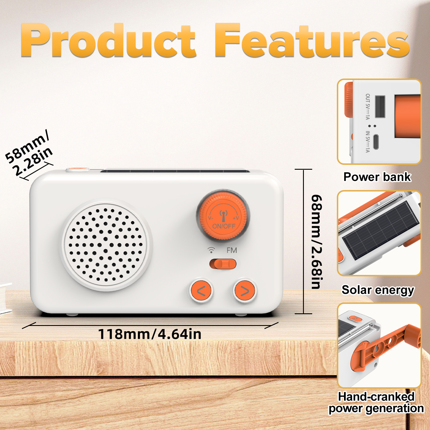 New Solar Emergency Integrated High-Endurance Power Bank, Hand-Crank Generator, Portable Disaster Preparedness Emergency Radio