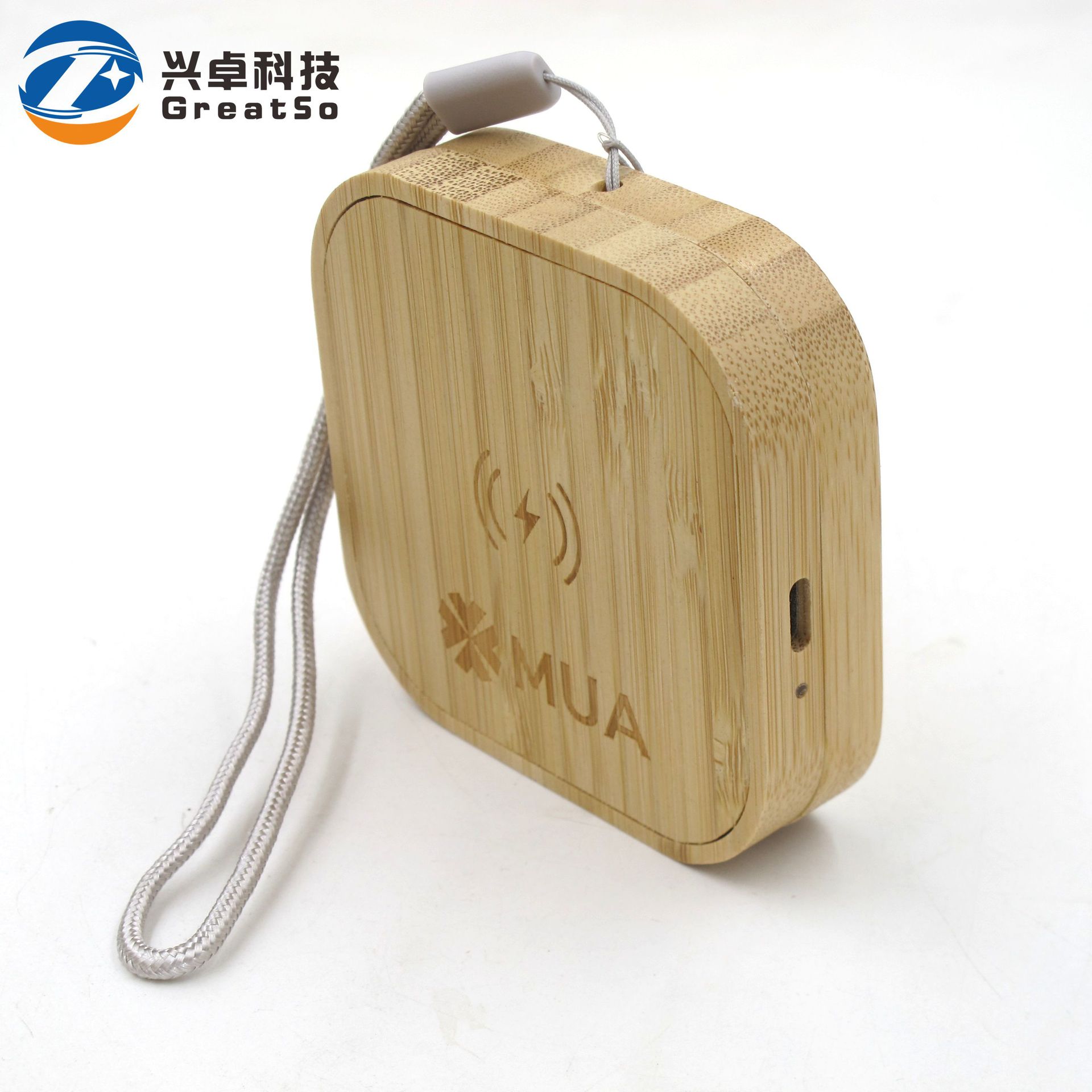 Eco-friendly bamboo wood material 60W wheat straw data cable storage box with 15W fast charging wireless charger