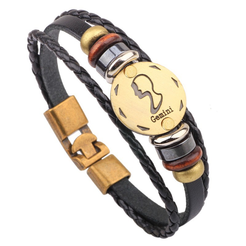 Sun and Moon Lovers Time Leather Bracelet Punk Multi-layer Beaded Woven Bracelet Couple Gift