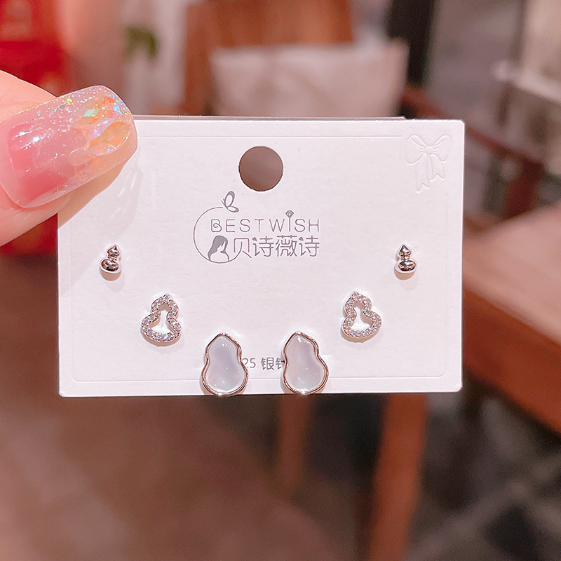 Wind real gold electroplated copper-set zircon 6 pieces three pairs of small earrings collection, earring accessories