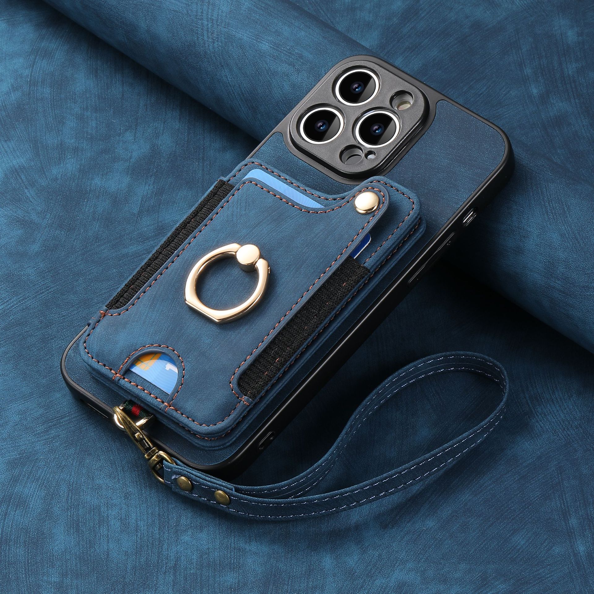 For iPhone18 phone leather case RFID anti-skimming ring buckle lanyard multifunctional card holder Apple phone