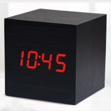 Mini Wooden Clock LED Electronic Clock, Wooden Alarm Clock, Voice-Activated Night Light, Bedside Desktop Clock for Students