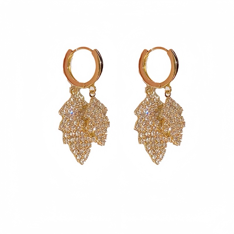 Sparkling rhinestone leaf tassel ear cuff women niche earrings new leaf ear accessories women