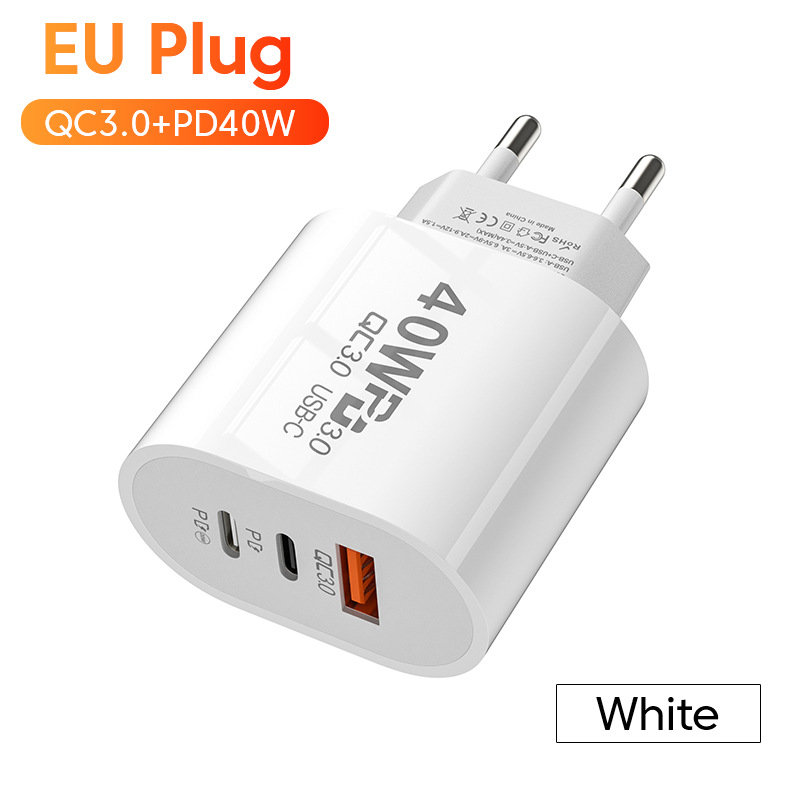 Dual PD+USB 40W Type-C Port Compatible with Apple 20W Fast Charging EU/US Travel Charger