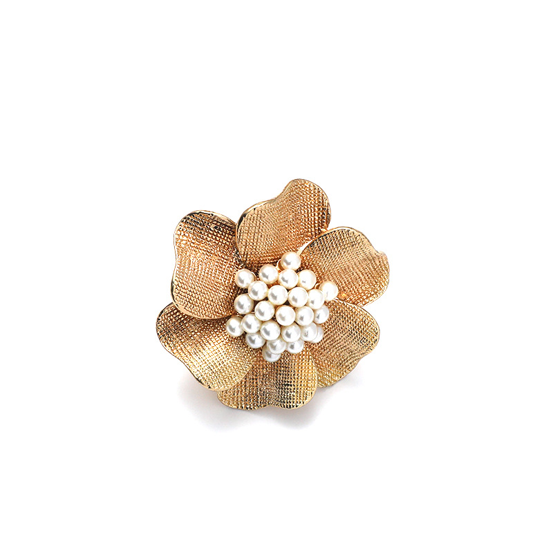Exaggerated metal alloy pearl flower ring simple design open index finger ring