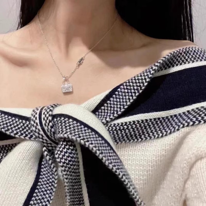 H new Hermes锁骨 chain diamond-plated thick brilliant full gift 18K gold bag necklace women Kang Kang bag