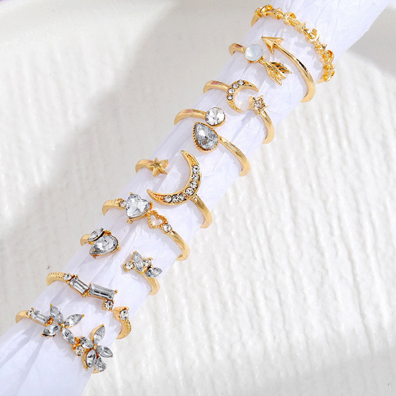 New Ring Set 9-Piece Love Butterfly Star Moon Diamond Combination Ring Set for Women