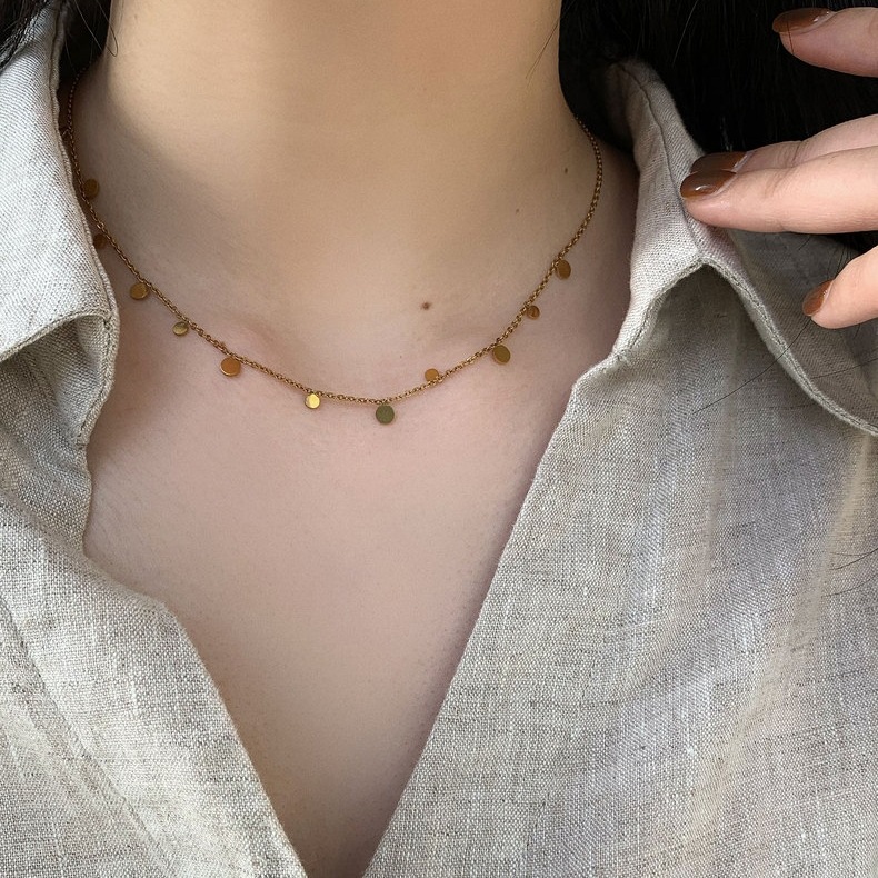 Star moon natural stone titanium steel bead necklace niche accessories women's layered wear collarbone chain accessories