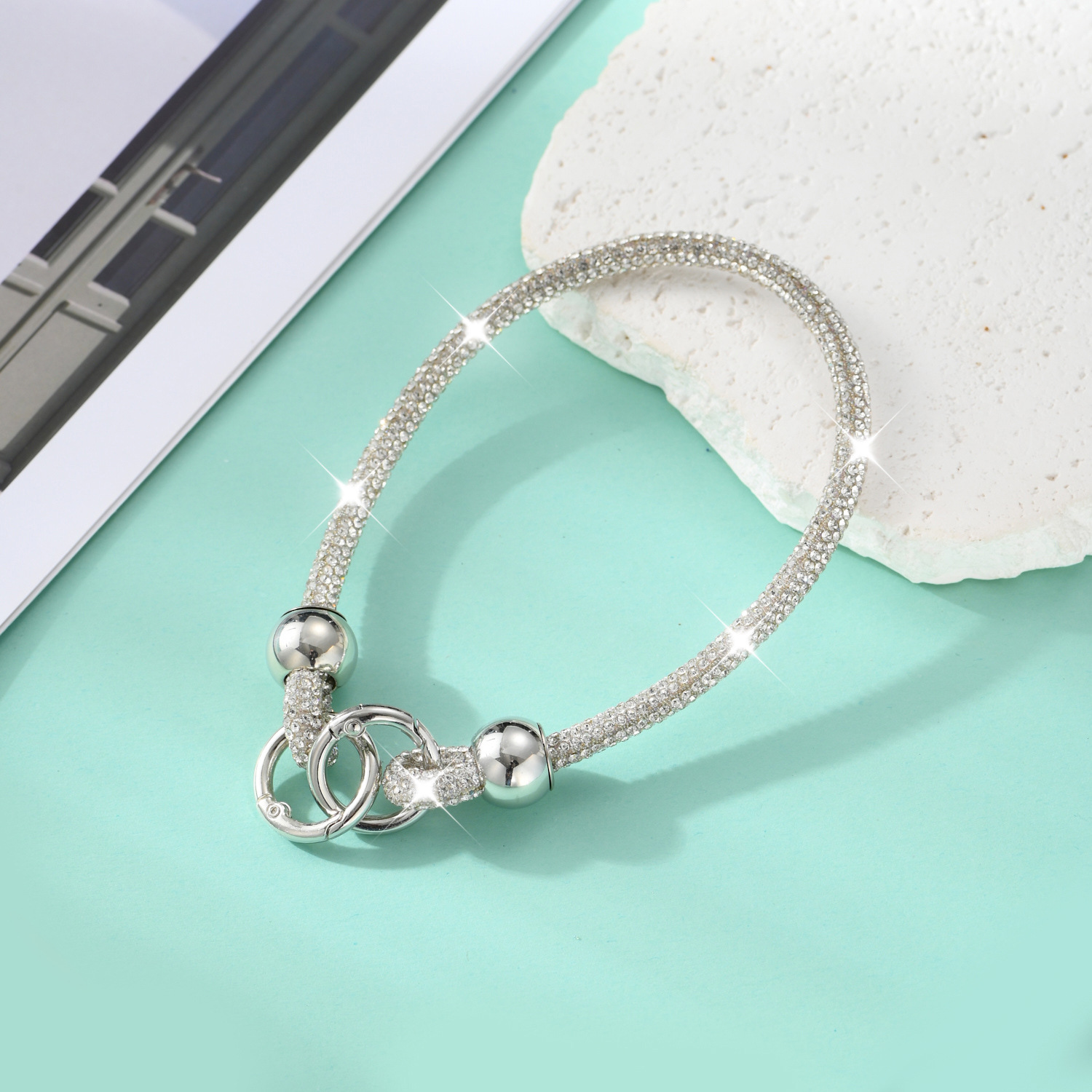 Rhinestone phone lanyard round bead full rhinestone bag chain pendant bag decoration wrist phone rope phone chain