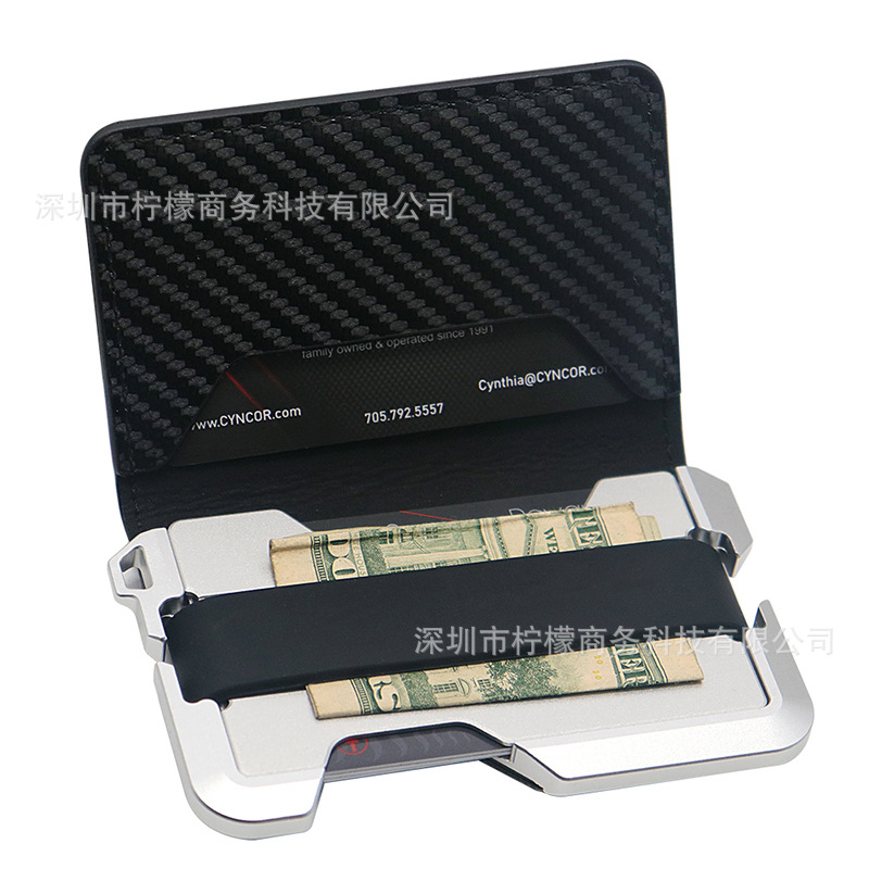 Aluminum Alloy Flip Leather Wallet RFID Anti-theft Shielding Money Clip Men's Wallet