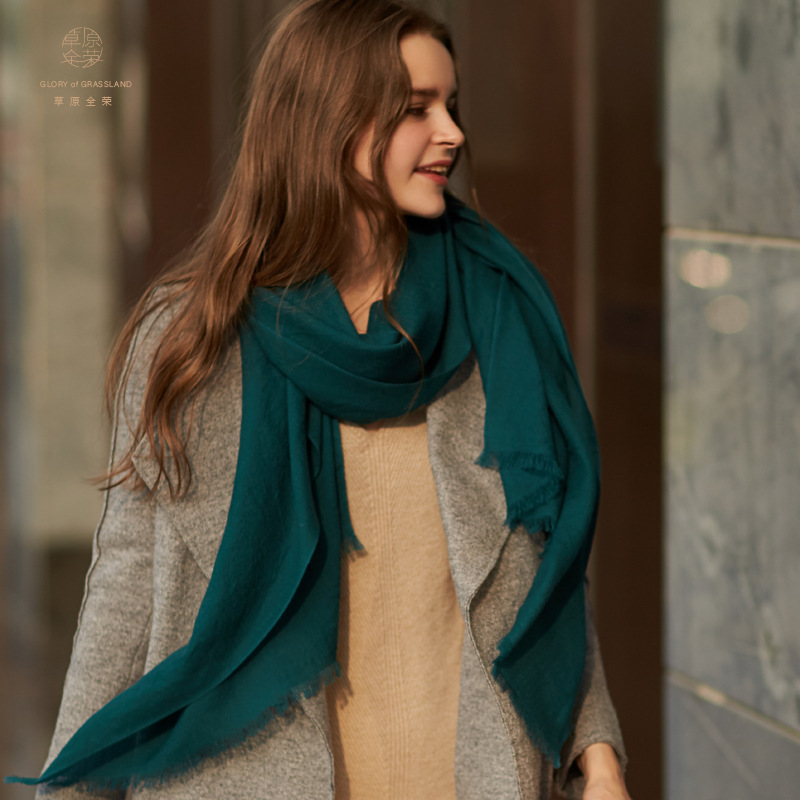 Inner Mongolia 80s plain color women's wool scarf autumn and winter warm solid color shawl neck warmer two-in-one