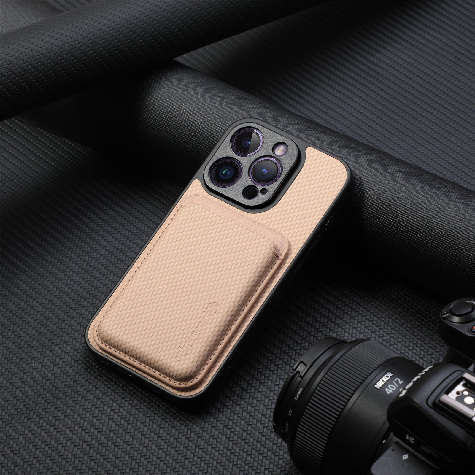 For iPhone18Pro phone case back sticker Magsafe magnetic card holder 17 fiber texture Apple 18 case