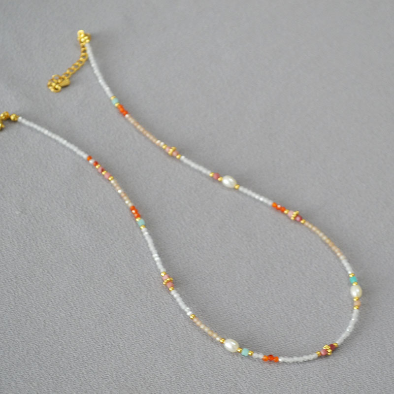 Japanese-Korean transparent texture zirconium pearl string simple ultra-fine necklace锁骨链 for women