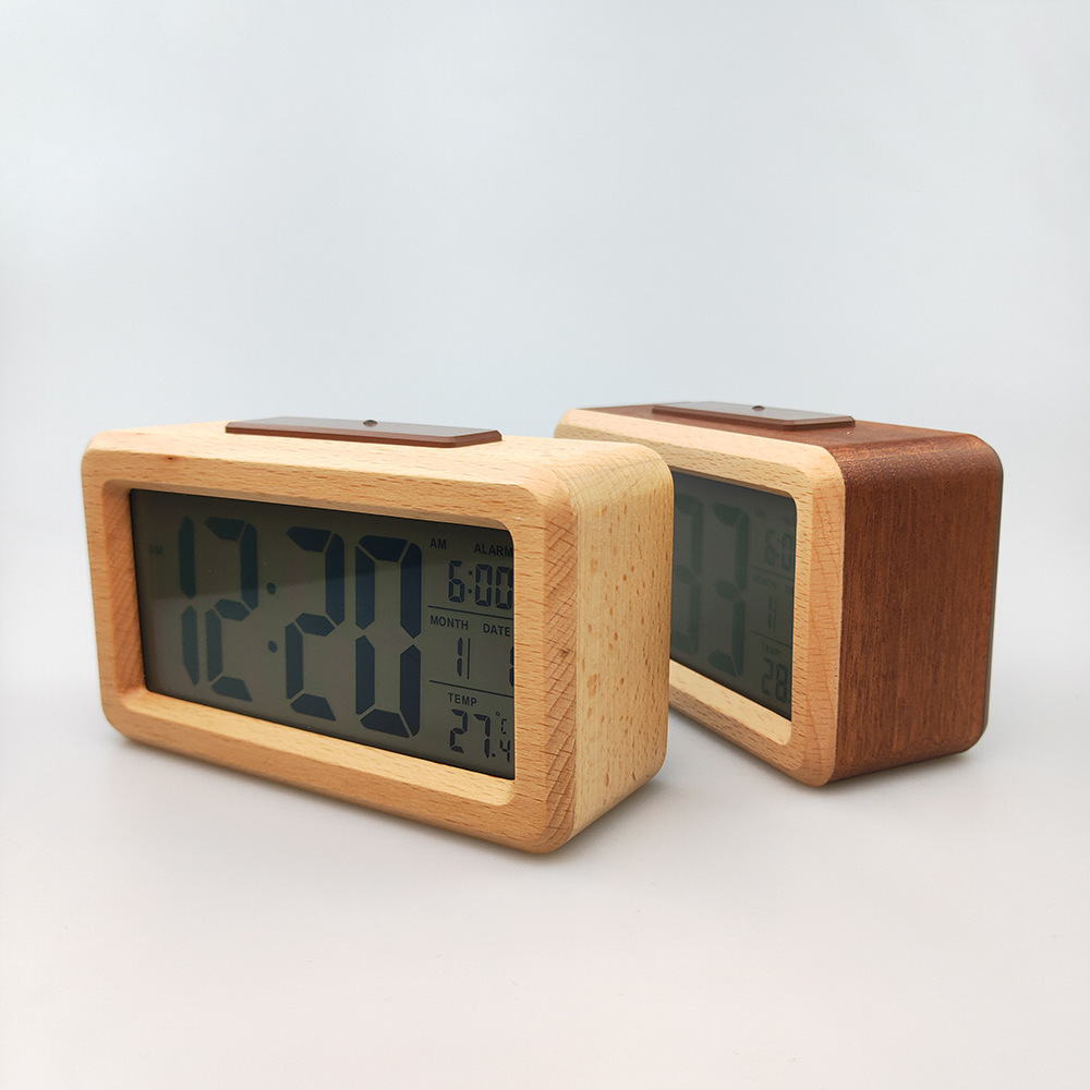 Digital Wood Grain Electronic Alarm Clock Silent Electronic Clock Solid Wood Light Sensing Alarm Clock Electronic Gift Smart Clock 1902