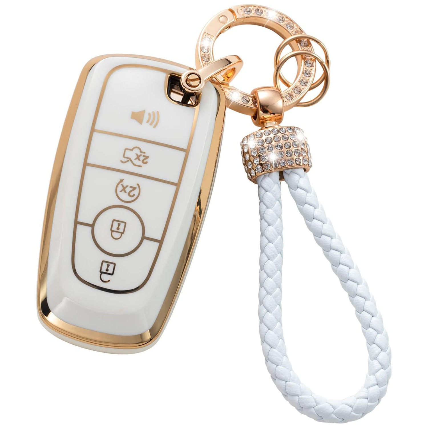Gold Edge Car Key Case Car Key Bag Diamond Ring Pendant Keychain