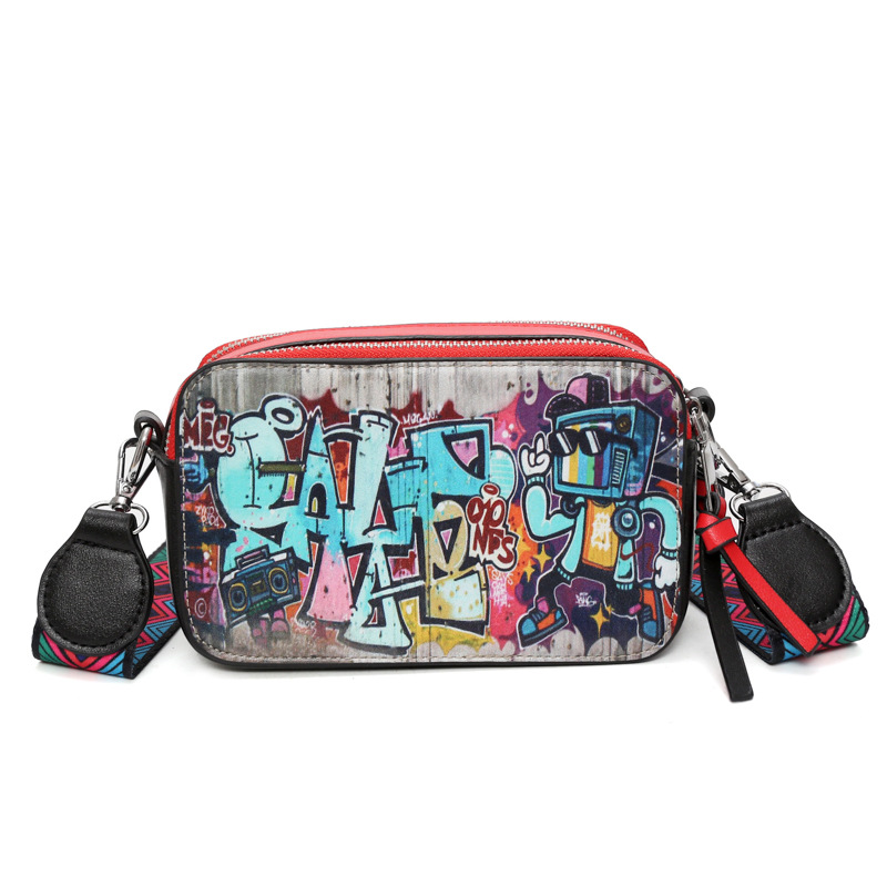 Texture Bag Crossbody 2026 New Graffiti Wide Strap Small Square Bag Single Shoulder Camera Bag