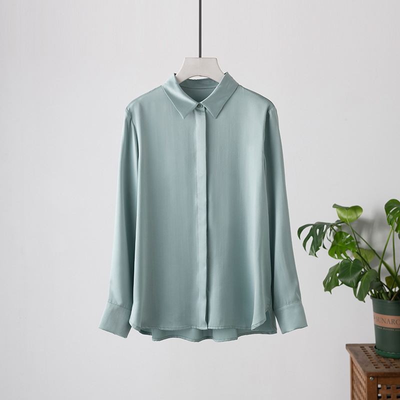 2026 Spring Summer New Silk Blouse for Women Mulberry Silk Long Sleeve Square Collar Loose Satin Sandwashed Shirt Plus Size Women's Clothing