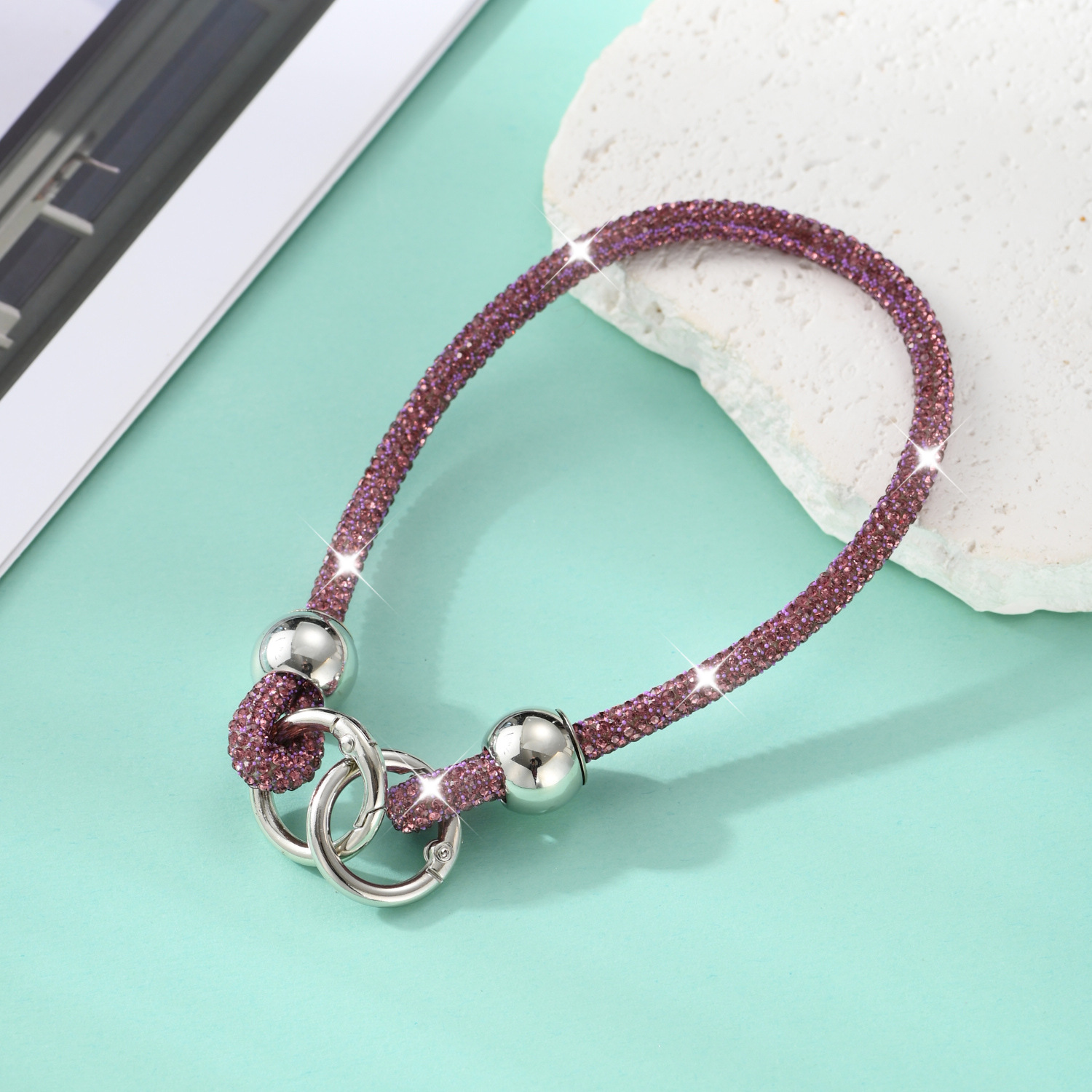 Rhinestone phone lanyard round bead full rhinestone bag chain pendant bag decoration wrist phone rope phone chain
