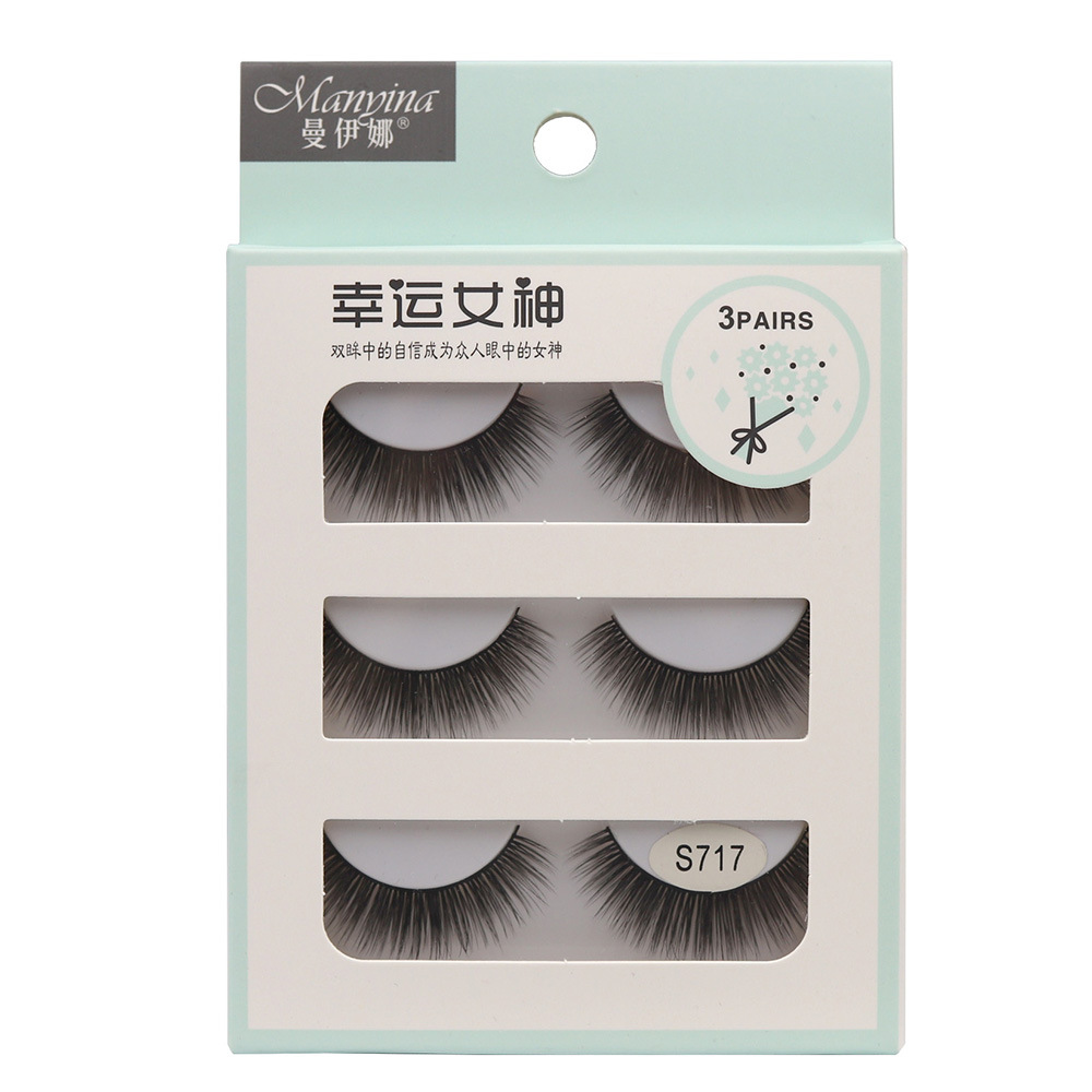 Mannina Lucky Goddess False Lashes 3 Pairs Natural Fine Simulation Cross Transparent Stem U-Shape Air Lashes