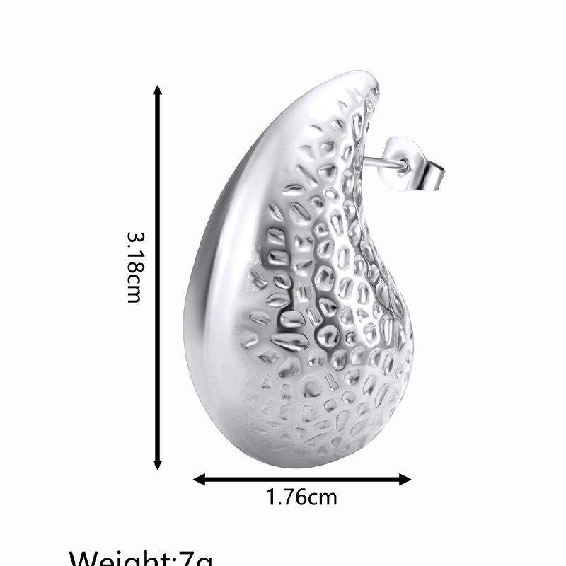 Exclusive oversized teardrop hollow earrings, women's teardrop stainless steel stud earrings, plated 18K ear accessories