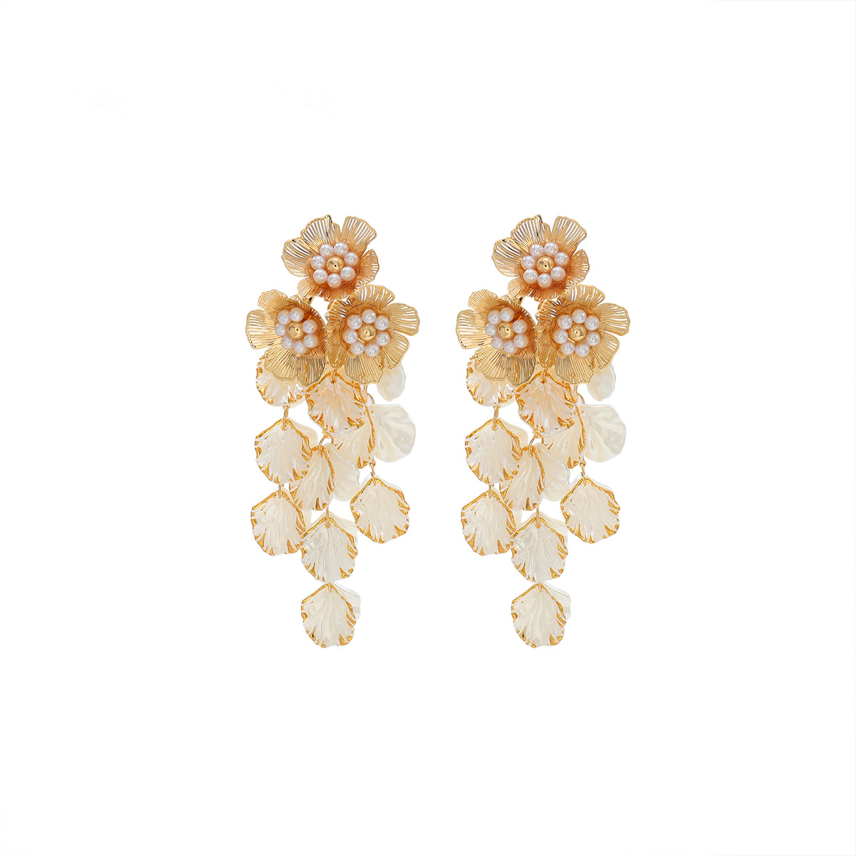 Super fairy sweet dopamine multi-layer earrings for women imitation pearl woven floral ear accessories