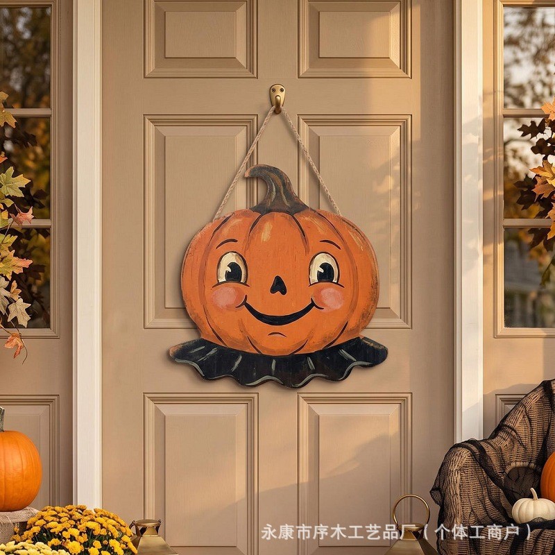Halloween Wooden Home Door Sign Hanging Decoration Ghost Black Cat Pumpkin Owl Home Craft Gift