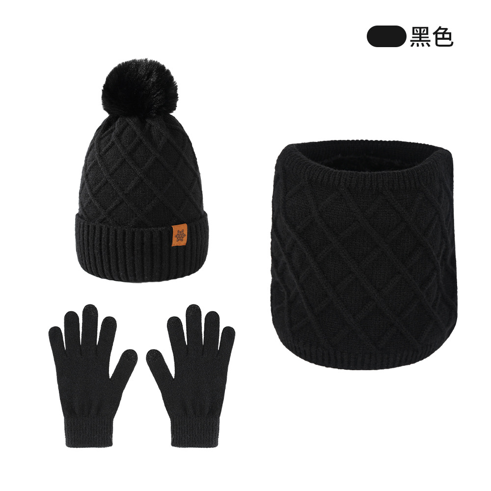 Knitted Hat Gloves Neck Gaiter Women Winter Warm Double-Layer Fleece-Lined Outdoor Cold-Proof Earflap Wool Hat Knit Hat