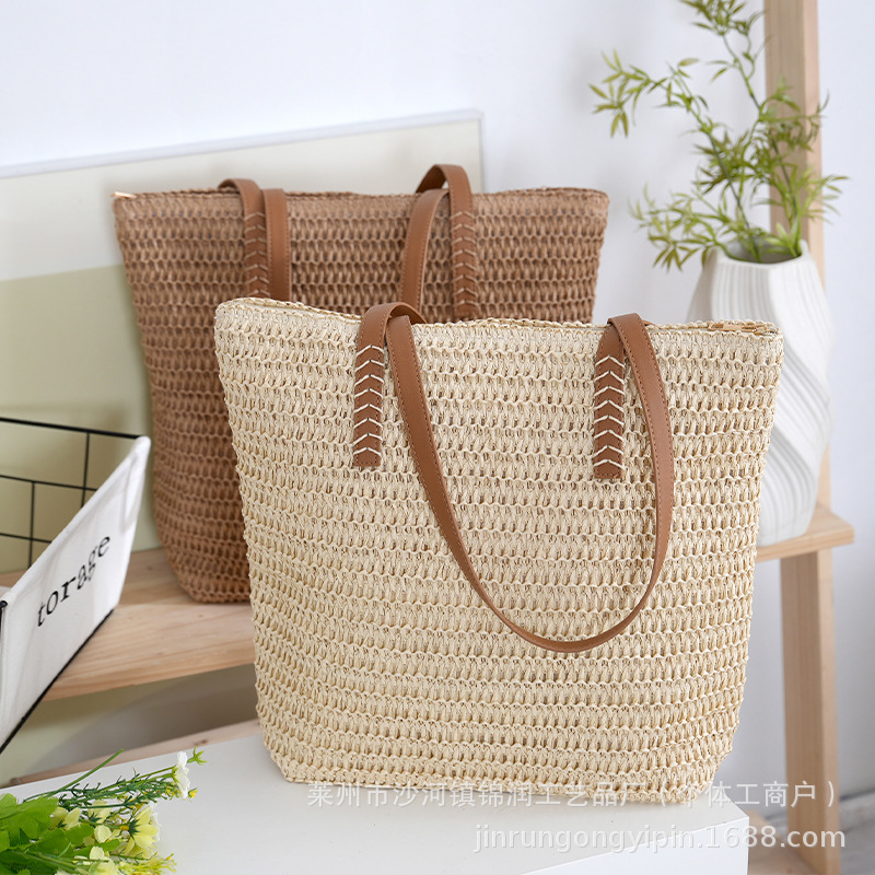 New handmade woven machine-woven bag, shoulder straw bag, casual women's bag, beach bag