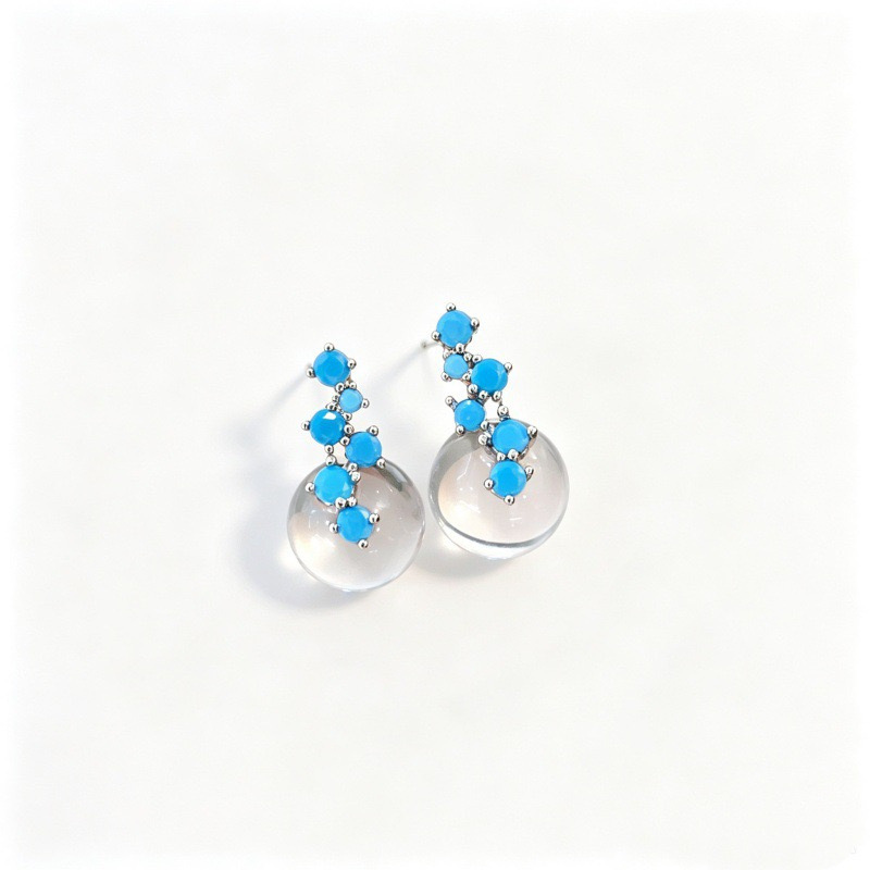 Stardust Ice Crystal Ball Turquoise Earrings Niche Zircon Ear Drops Delicate Ear